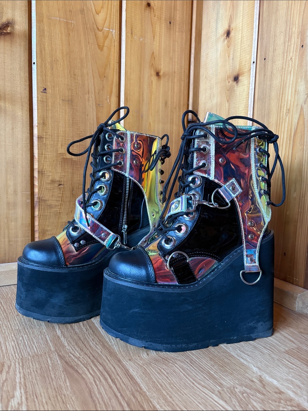 Demonia Holo Rainbow Platform Boots